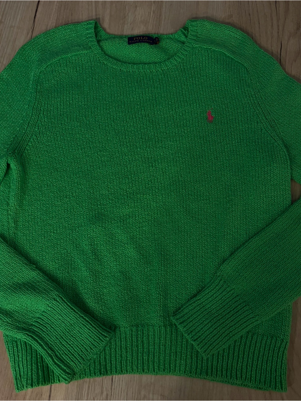 POLO RALPH LAUREN BRIGHT GREEN COTTON CREWNECK PONY SWEATER WOMENS LARGE